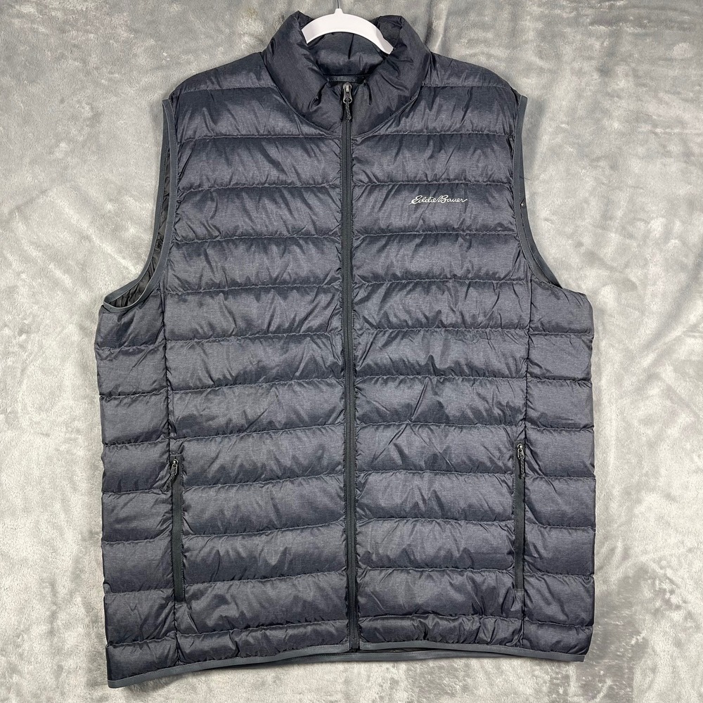 Eddie Bauer EB650 Mens Down Puffer Vest‎ Charcoal Gray Tall XL XL-T Full Zip